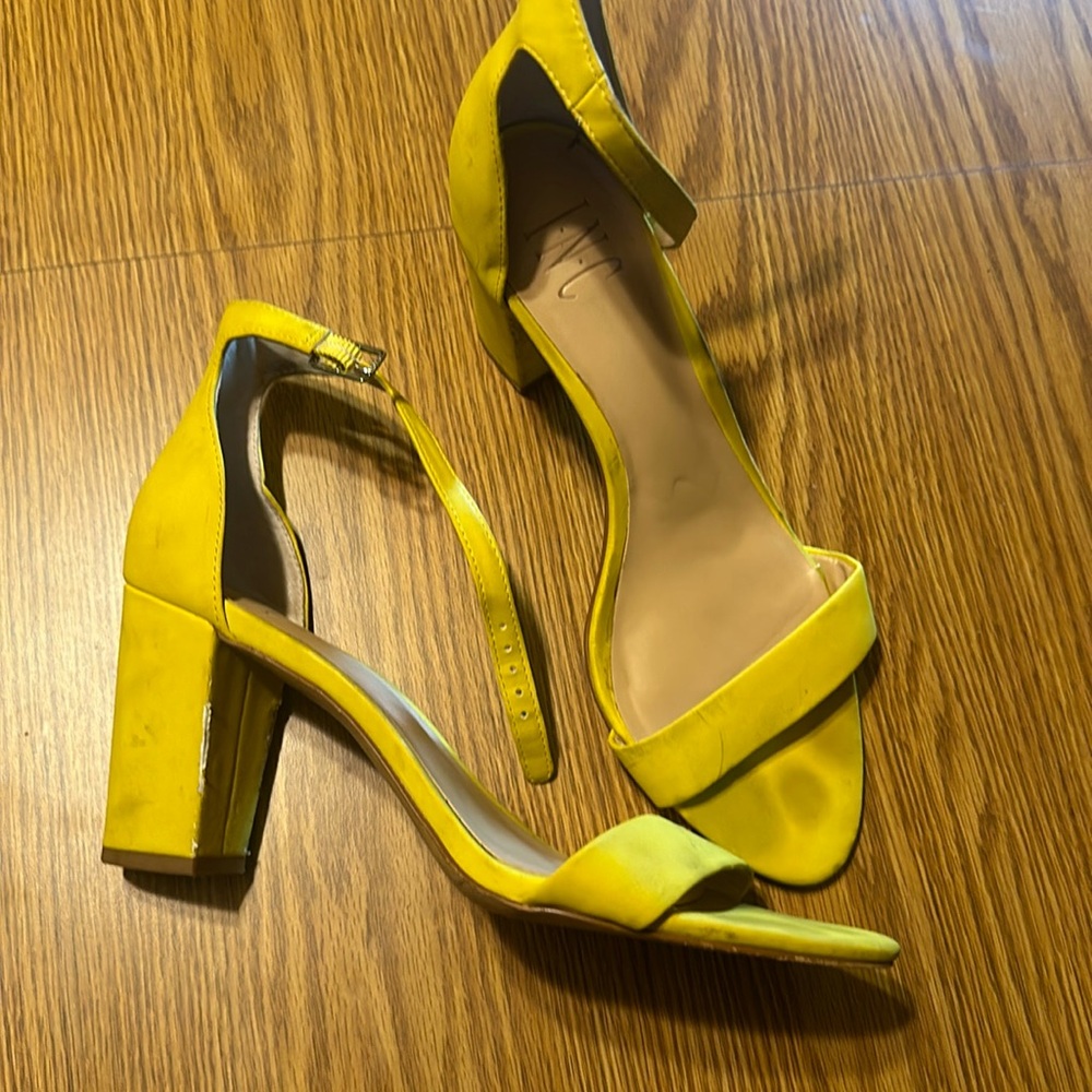 INC yellow open toed heeled sandal size 9